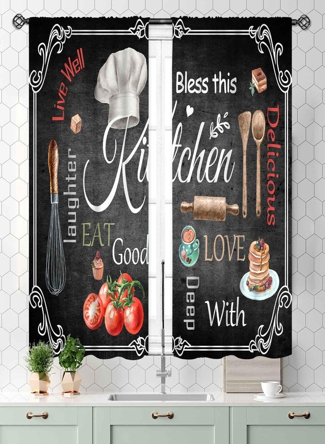 TKUYO Farmhouse Kitchen Curtians, Rustic Country Fork and Spoon Cook Theme Rustic Vintage Cottage Blackout Cafe Living Room Bedroom Small Short Window Curtains Drapes Treatments 2 Panel Sets, 55x39 Inch - Image 3