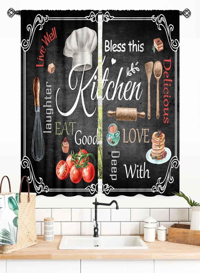 TKUYO Farmhouse Kitchen Curtians, Rustic Country Fork and Spoon Cook Theme Rustic Vintage Cottage Blackout Cafe Living Room Bedroom Small Short Window Curtains Drapes Treatments 2 Panel Sets, 55x39 Inch - Image 1
