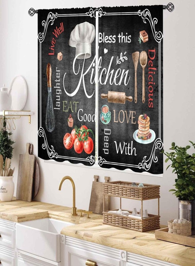 TKUYO Farmhouse Kitchen Curtians, Rustic Country Fork and Spoon Cook Theme Rustic Vintage Cottage Blackout Cafe Living Room Bedroom Small Short Window Curtains Drapes Treatments 2 Panel Sets, 55x39 Inch - Image 2