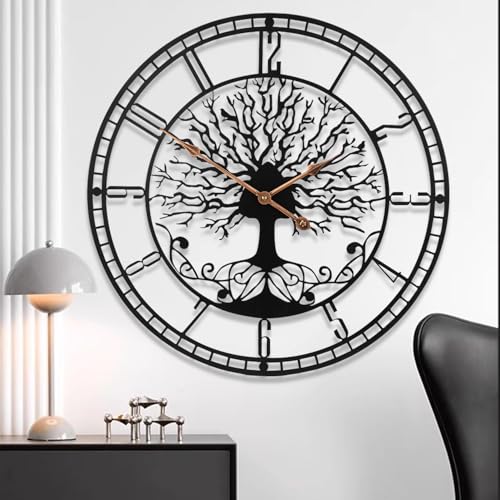 Dankeit Tree of Life Wall Clock, 24inch Black Metal Wall Clock, Silent Quartz Movement, Modern Home Decor - Image 1
