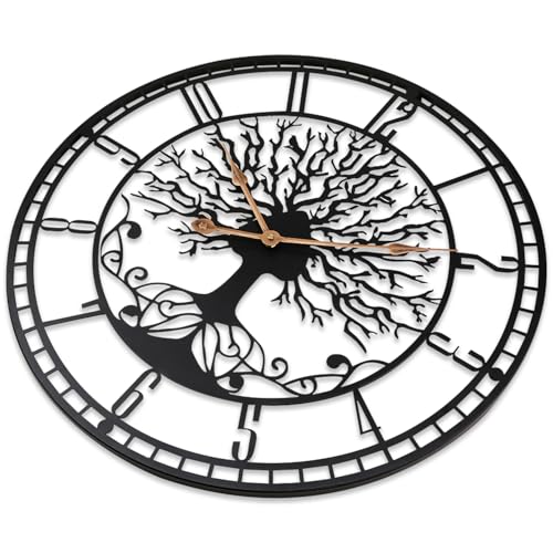 Dankeit Tree of Life Wall Clock, 24inch Black Metal Wall Clock, Silent Quartz Movement, Modern Home Decor - Image 3
