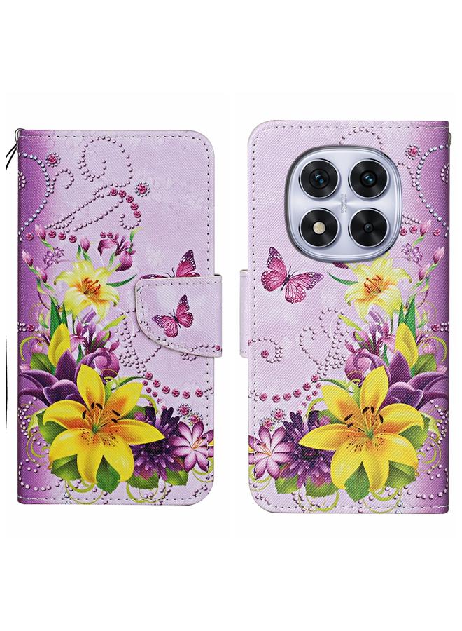 erorex For Redmi Note 14 Pro 5G Colored Drawing Pattern Leather Phone Case(Yellow Flower Butterfly)