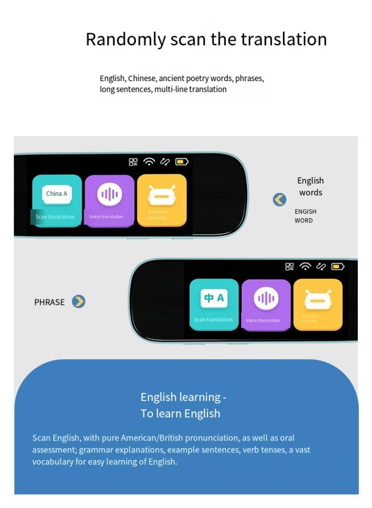 general Translation Scanning Pen, Text to Speech Device for Dyslexia, Real-time Multifunctional Pen Scanner with LCD Touchscreen, Support 12 Languages Offline Scanning Translation - Image 2