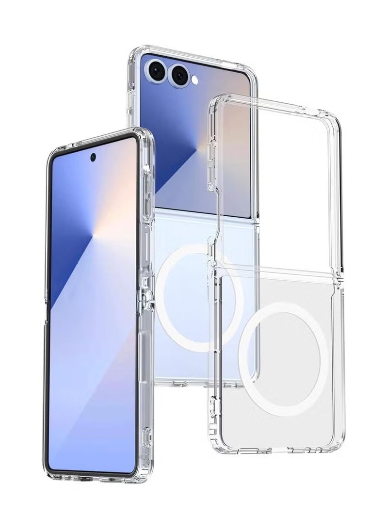 For Galaxy Z Flip 7 Case Clear Compatible with MagSafe, Magnetic Slim Fit Crystal Transparent Skin Cover Anti-Yellowing Anti-Slip (Clear) - Image 1
