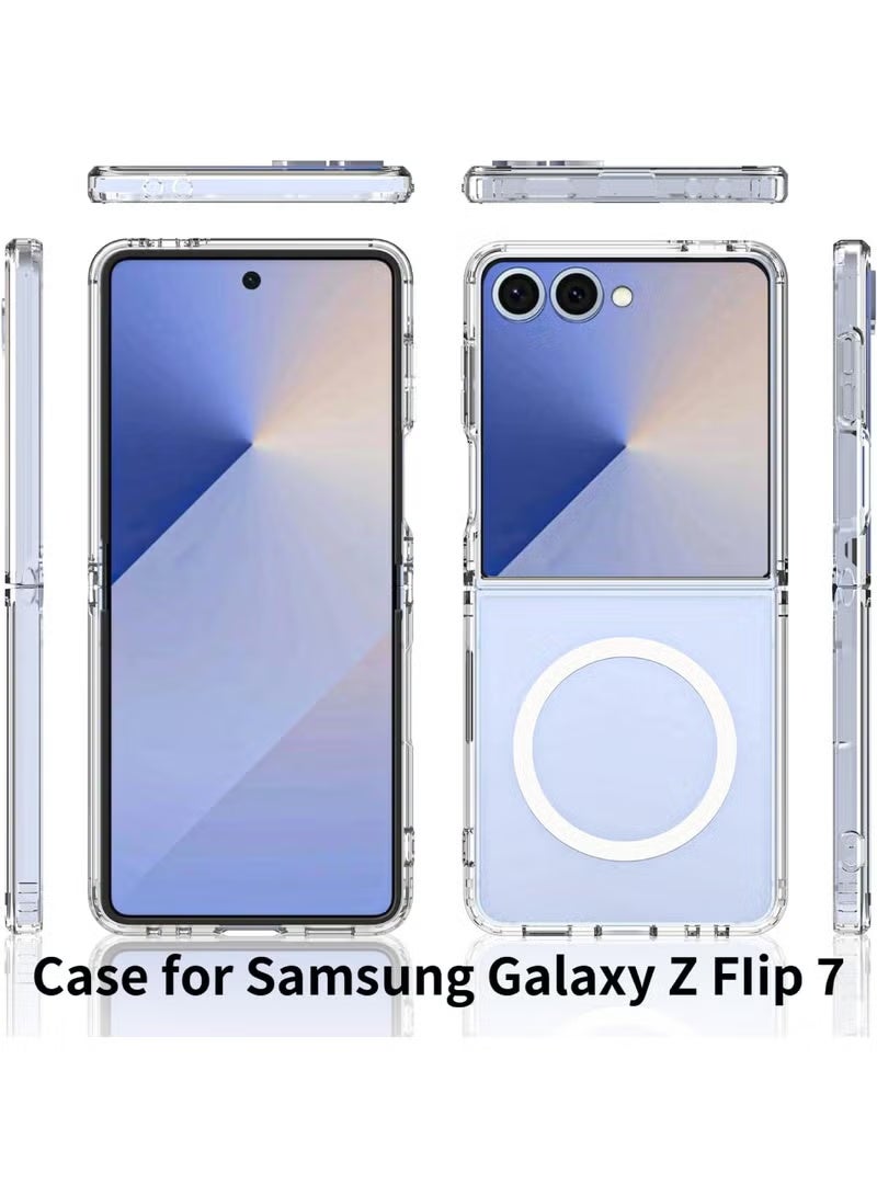 For Galaxy Z Flip 7 Case Clear Compatible with MagSafe, Magnetic Slim Fit Crystal Transparent Skin Cover Anti-Yellowing Anti-Slip (Clear) - Image 2
