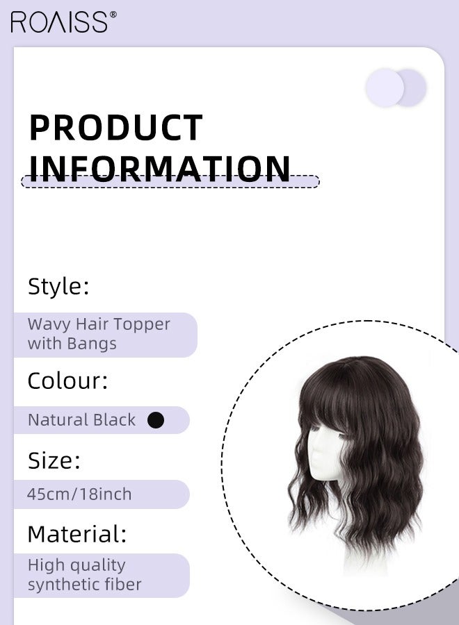 رويس باروكة شعر مموجة ناعمة مع غرة للنساء، باروكة شعر مستعار للنساء ذوات الشعر الخفيف، تغطية تساقط الشعر، شعر رمادي، لون أسود طبيعي، 45 سم (18 بوصة) - Image 3