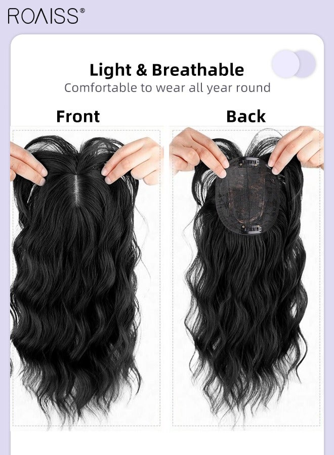 رويس باروكة شعر مموجة ناعمة مع غرة للنساء، باروكة شعر مستعار للنساء ذوات الشعر الخفيف، تغطية تساقط الشعر، شعر رمادي، لون أسود طبيعي، 45 سم (18 بوصة) - Image 5
