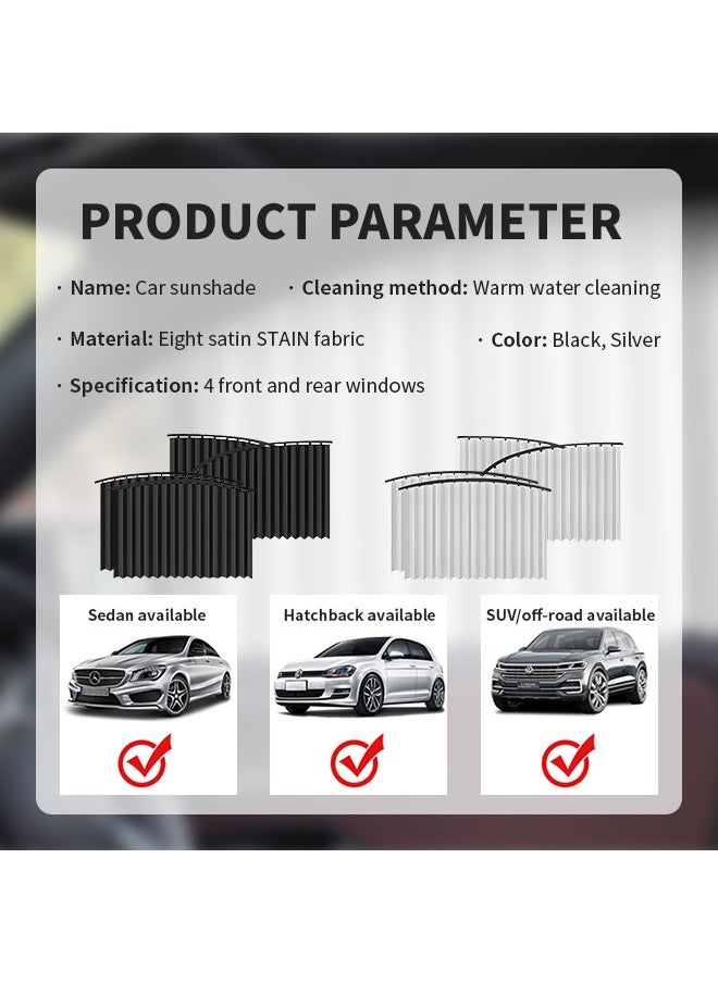 Car Side Window Sun Shades, 4 Pcs Magnetic Car Curtain with Blocks UV Rays, Easy to Install, Foldable for Storage