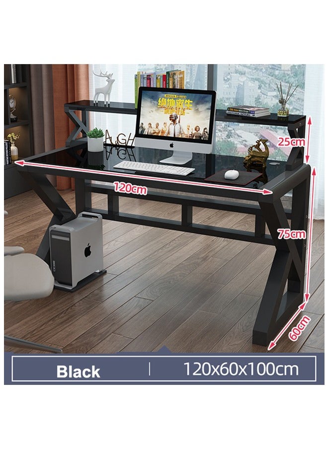 Tanwer Tempered Glass Desktop Computer Desk, Simple Home Desk, Bedroom Desk, Detachable Desk, Black 120 * 60 * 100  - Image 2