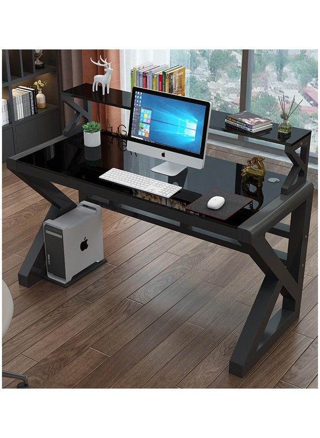 Tanwer Tempered Glass Desktop Computer Desk, Simple Home Desk, Bedroom Desk, Detachable Desk, Black 120 * 60 * 100  - Image 1