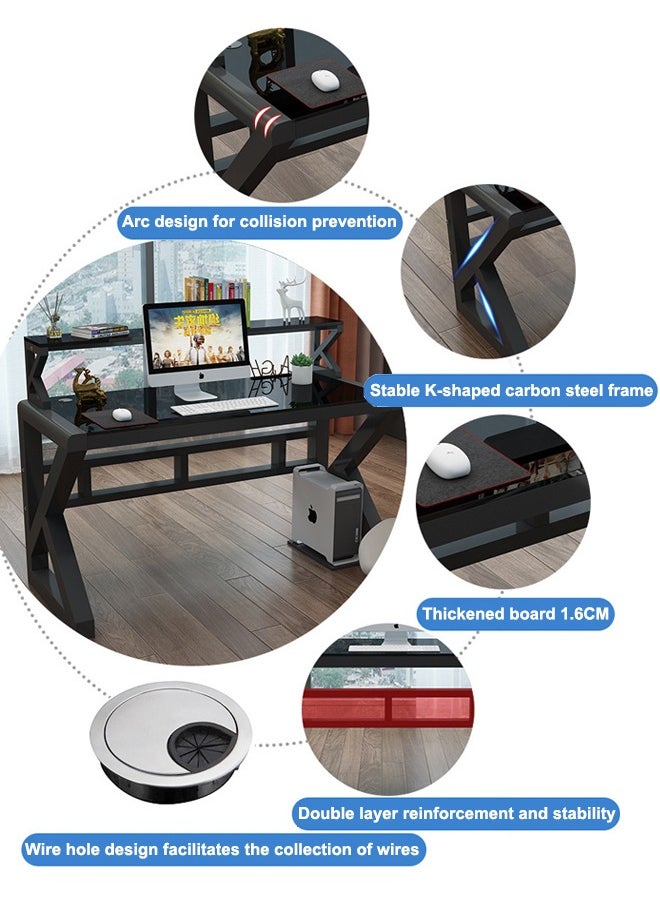 Tanwer Tempered Glass Desktop Computer Desk, Simple Home Desk, Bedroom Desk, Detachable Desk, Black 120 * 60 * 100  - Image 3