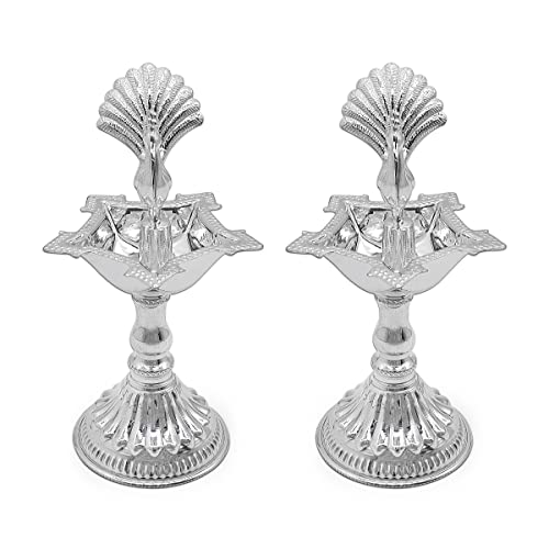 MAA SILVER Pure Silver Pack of 2 Diya Samai with Peacock at Centre & Unique Design BIS Hallmarked Perfect for Gifting and Pooja Use (92.5 Purity)(60 Grams Silver) - Image 3