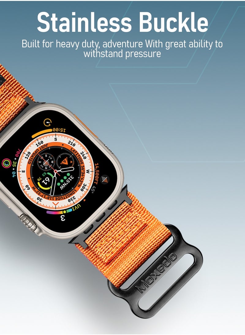 Moxedo Moxedo MX23 Rugged Strap Breathable Nylon Braided Sports Band Compatible with Apple Watch Band Series 8/7/6/5/4/3/2/1/SE Ultra Woven Loop Design for 44mm/45mm/49mm UAE Edition - Orange  - Image 3