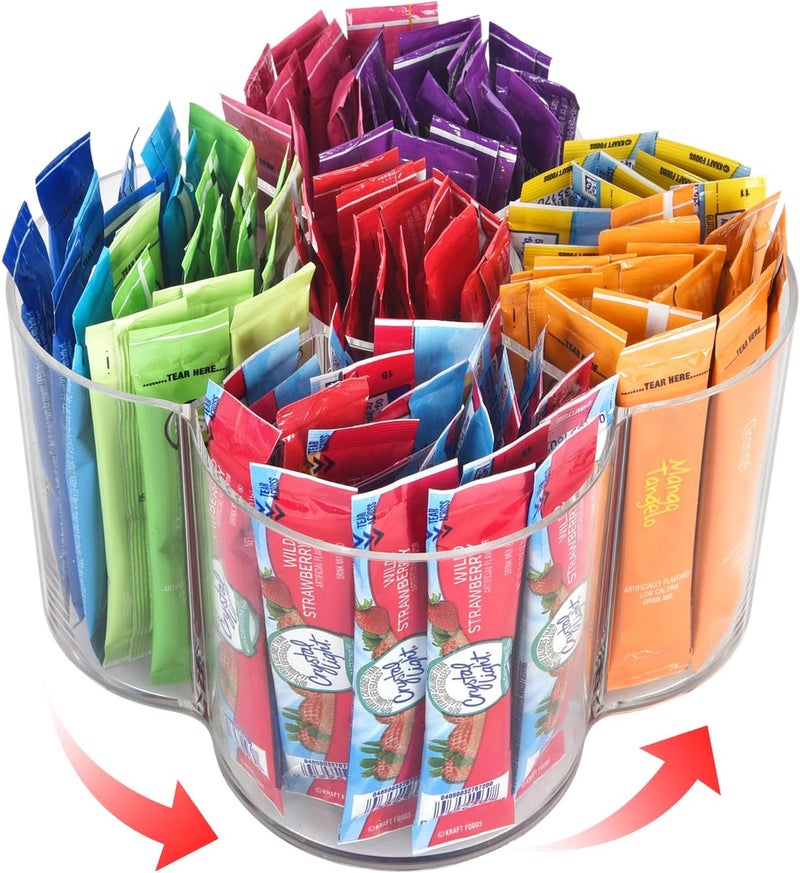 HALAGAS Drink Packet Organizer for Powdered Drink Mix,Powder Packet,Water Packet,Water Flavor Packet,Lazy Susan Organizer for Drink Mix Rotating Holder for Drink Mix Necessities (Flower) - Image 1