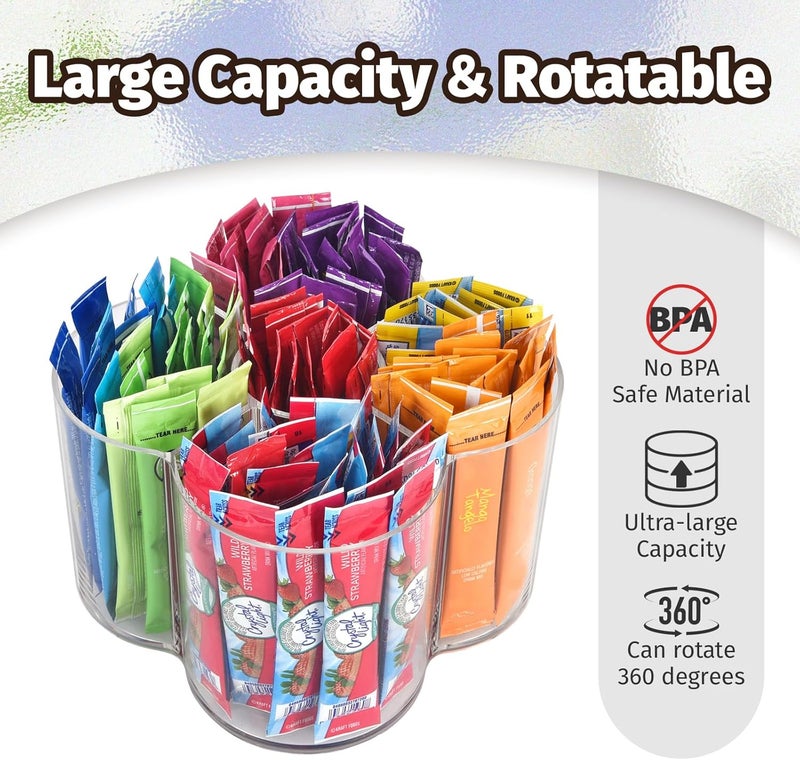HALAGAS Drink Packet Organizer for Powdered Drink Mix,Powder Packet,Water Packet,Water Flavor Packet,Lazy Susan Organizer for Drink Mix Rotating Holder for Drink Mix Necessities (Flower) - Image 3