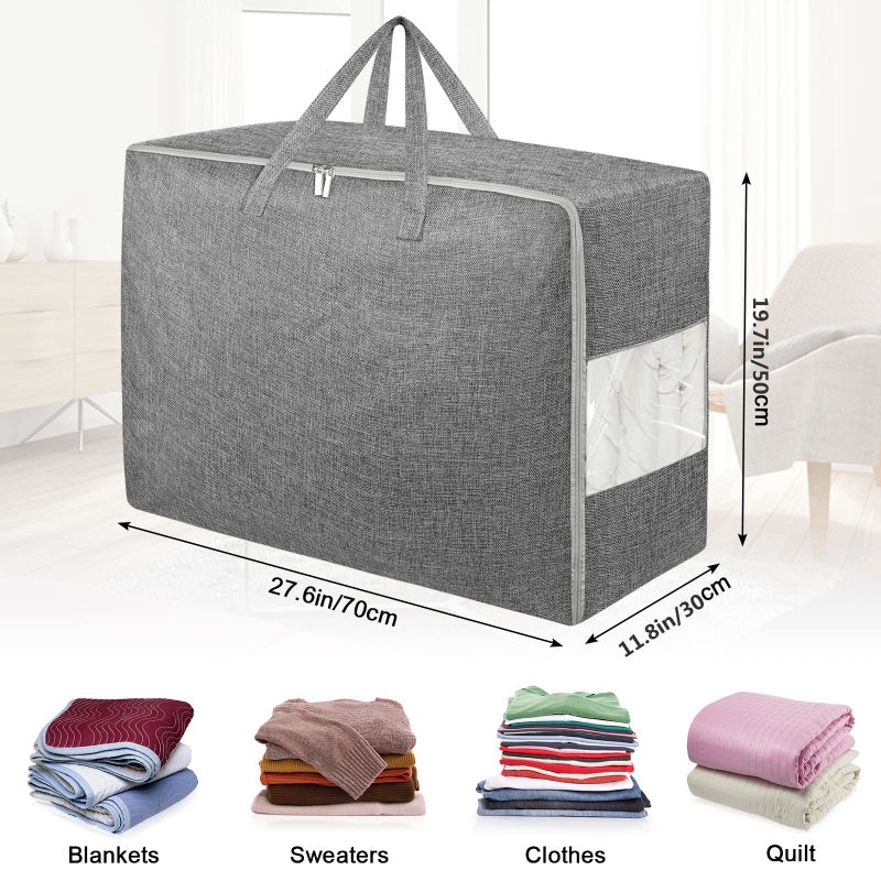 Besslly 2Pack 105L Extra Large Storage Bags, Folding Moving Comforter Blanket Storage Bags Closet Organizers and Storage Containers for Clothes with Strong Handles&Zippers Clear Window for Bedding Pillow Grey - Image 2