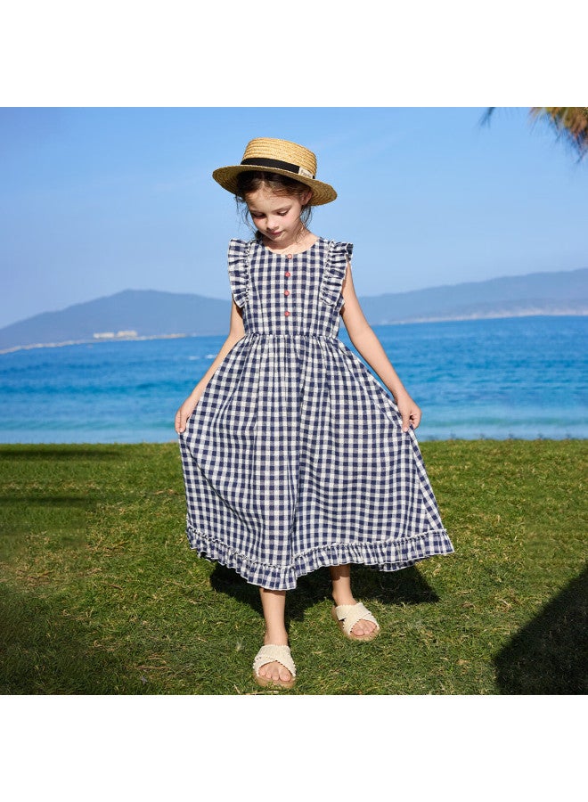 Ask Junior Parent-Child Plaid Dress Summer Children'S Grid Dress Girls' Long Dress Kids' Sleeveless Vest Dress 110 - Image 3