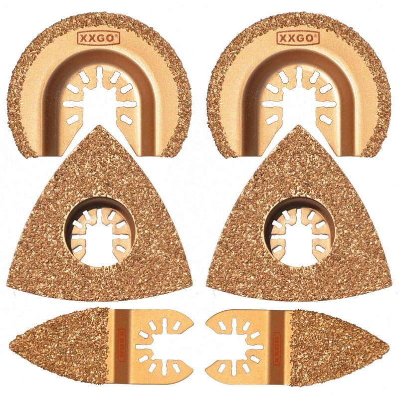XXGO 6 Pcs Multi Tool Blades Carbide for Grit Grout Removal Compatible with Bosch Chicago Craftsman Dewalt Dremel Fein Genesis Harbor Freight Makita Milwaukee Porter Cable Ridgid Ryobi Rockwell XG8510 - Image 1