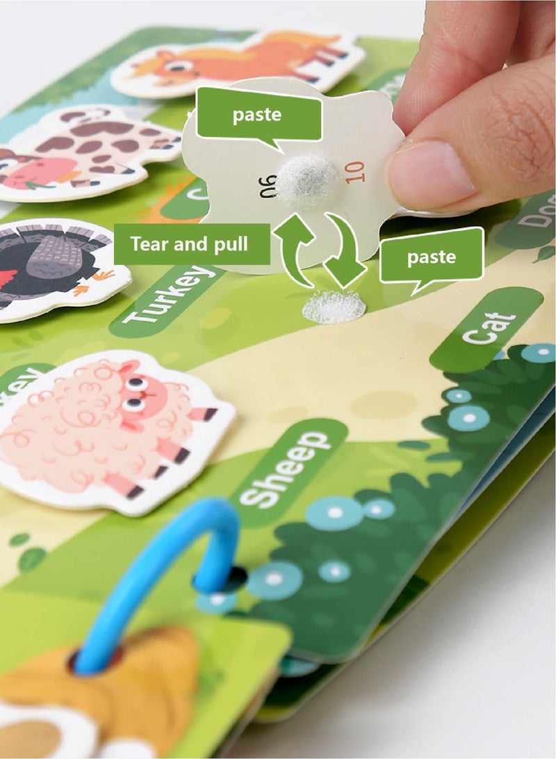 Farm Animal Quiet Book for Toddlers - Reusable Sticker Activity with Pull Tabs & Sensory Play | Montessori Busy Book with Safe Thick Pages | Early Learning Educational Toy - Image 2