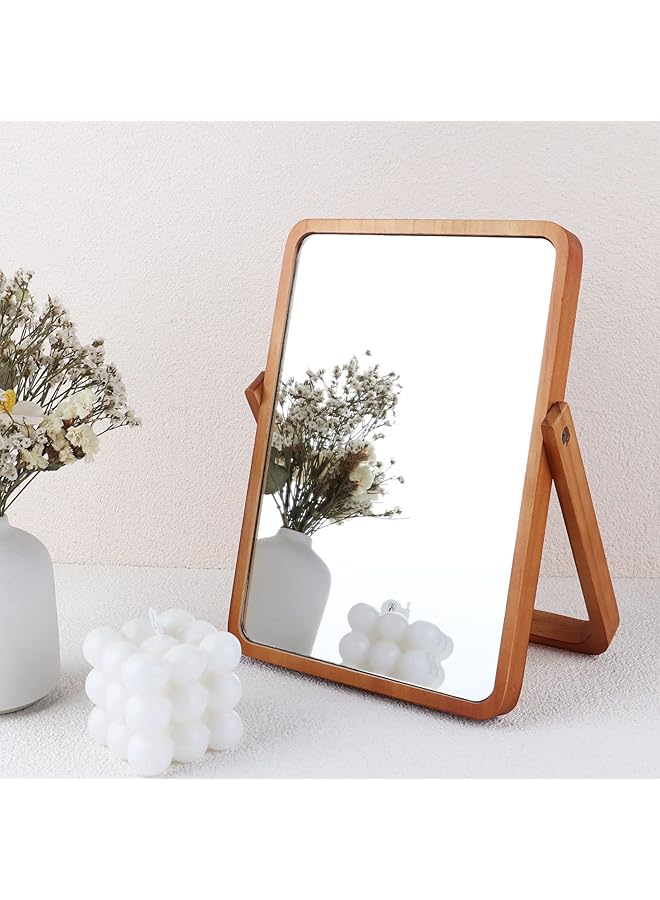 The Bros Wooden Desk Mirror for Makeup, Rectangle Shaped with Adjustable Stand - Image 1