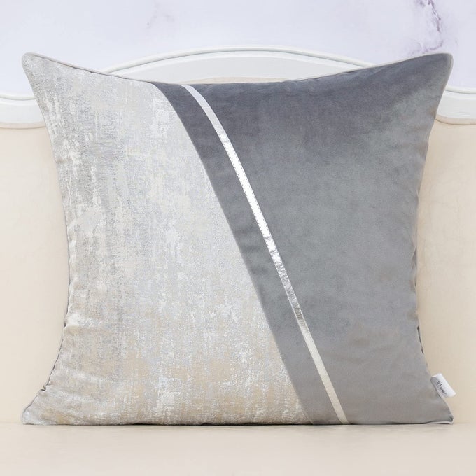 18 x 18 Inch Gray Silver Leather Patchwork Velvet Polyester Cushion Case Luxury Modern Square Throw Pillow Cover Decorative Pillow for Couch Sofa Living Room Bedroom Car 45 x 45cm