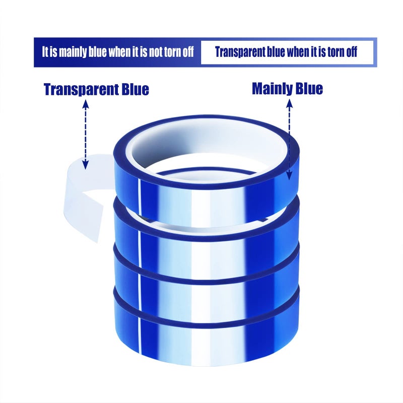 4PCS Rolls Heat Tape High Temperature Heat Resistant Tape Heat Transfer Tape for Heat Sublimation Press Vinyl No Residue 20mm x33m(108ft) Blue - Image 2