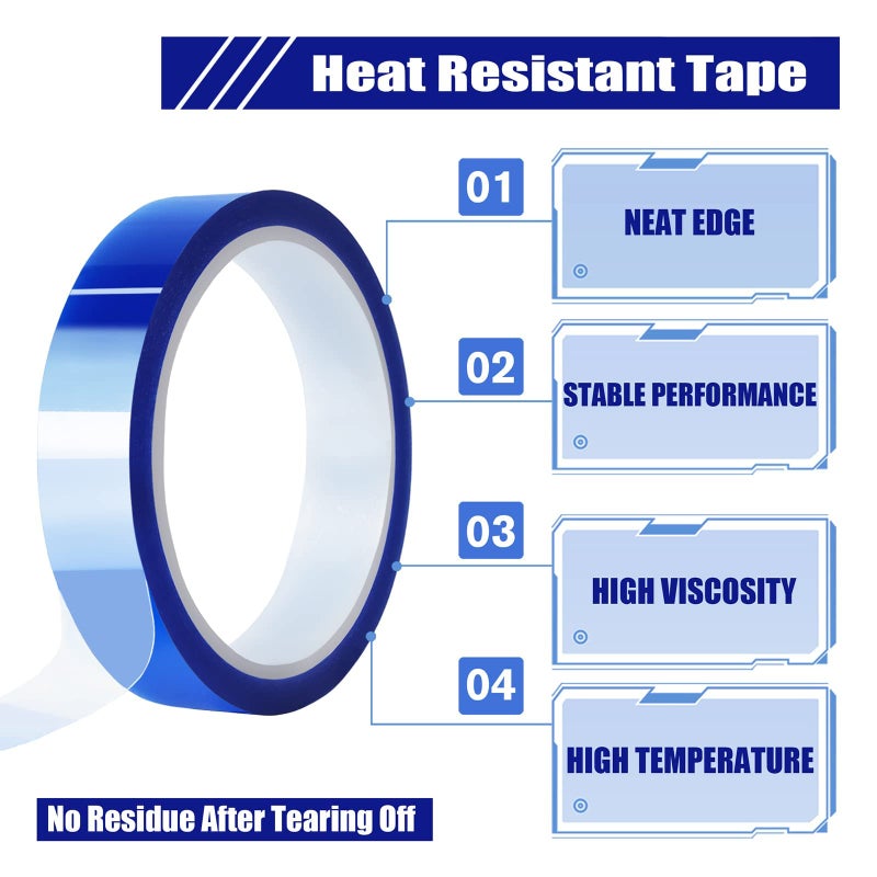 4PCS Rolls Heat Tape High Temperature Heat Resistant Tape Heat Transfer Tape for Heat Sublimation Press Vinyl No Residue 20mm x33m(108ft) Blue - Image 4