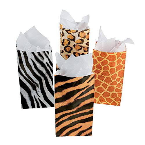 Fun Express - Animal Print Paper Bags - Party Supplies - Bags - Paper Treat Bags - VBS Vacation Bible School Supplies/Decor - 12 Pieces - Image 1