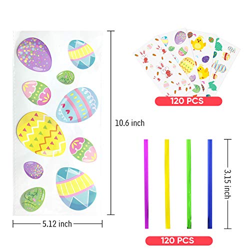 CH HAICHENG 120 Pcs Easter Cellophane Bags, 4 Assorted Styles Easter Treat Goodies Bags with Twist Ties for Cookie Candy - Image 2