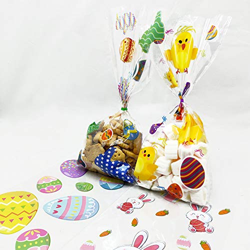 CH HAICHENG 120 Pcs Easter Cellophane Bags, 4 Assorted Styles Easter Treat Goodies Bags with Twist Ties for Cookie Candy - Image 4