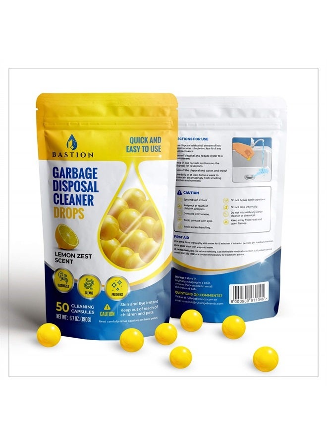 Bastion Garbage Disposal Cleaner and Deodorizer Drops- [[50-Count]] Lemon Zest Scented Kitchen Sink Freshener Pods & Drain Odor Eliminator Disposer Care Balls by Bastion - Image 5