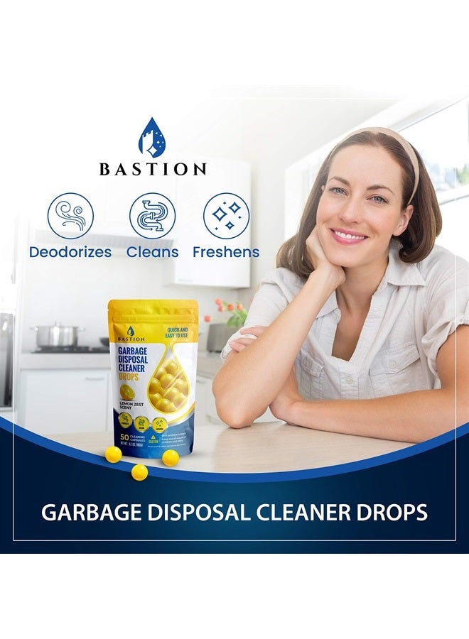 Bastion Garbage Disposal Cleaner and Deodorizer Drops- [[50-Count]] Lemon Zest Scented Kitchen Sink Freshener Pods & Drain Odor Eliminator Disposer Care Balls by Bastion - Image 3