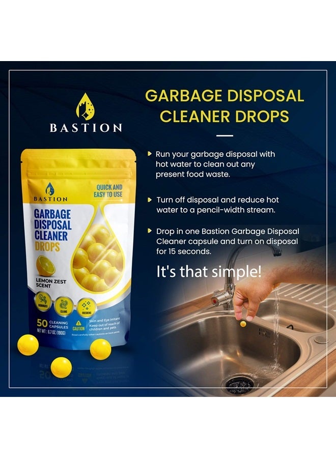 Bastion Garbage Disposal Cleaner and Deodorizer Drops- [[50-Count]] Lemon Zest Scented Kitchen Sink Freshener Pods & Drain Odor Eliminator Disposer Care Balls by Bastion - Image 4