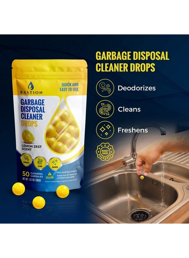 Bastion Garbage Disposal Cleaner and Deodorizer Drops- [[50-Count]] Lemon Zest Scented Kitchen Sink Freshener Pods & Drain Odor Eliminator Disposer Care Balls by Bastion - Image 2