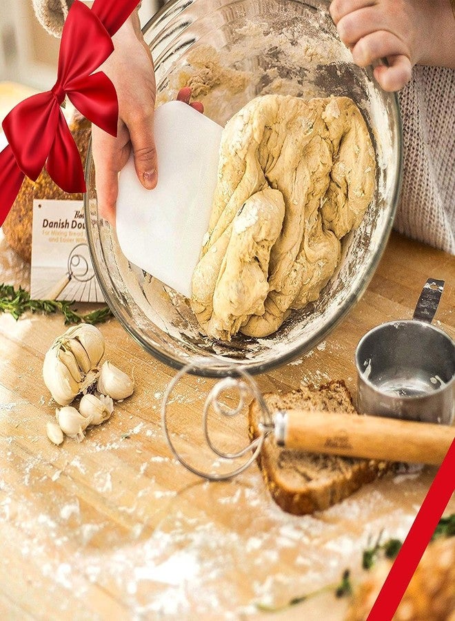 PANKTI مضرب عجين بانكتي الدنماركي، 13.2 بوصة، مضرب عجين خبز هولندي مزدوج الحلقة، مصنوع من الفولاذ المقاوم للصدأ، خلاط بمقبض خشبي لطهي الخبز والكيك والحلويات والبيتزا والمعجنات (مضرب). - Image 3