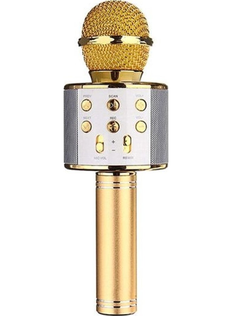 ميكروفون كاريوكي بلوتوث MIC-WS-858 – لون ذهبي، ميكروفون لاسلكي للغناء والصوت - Image 1