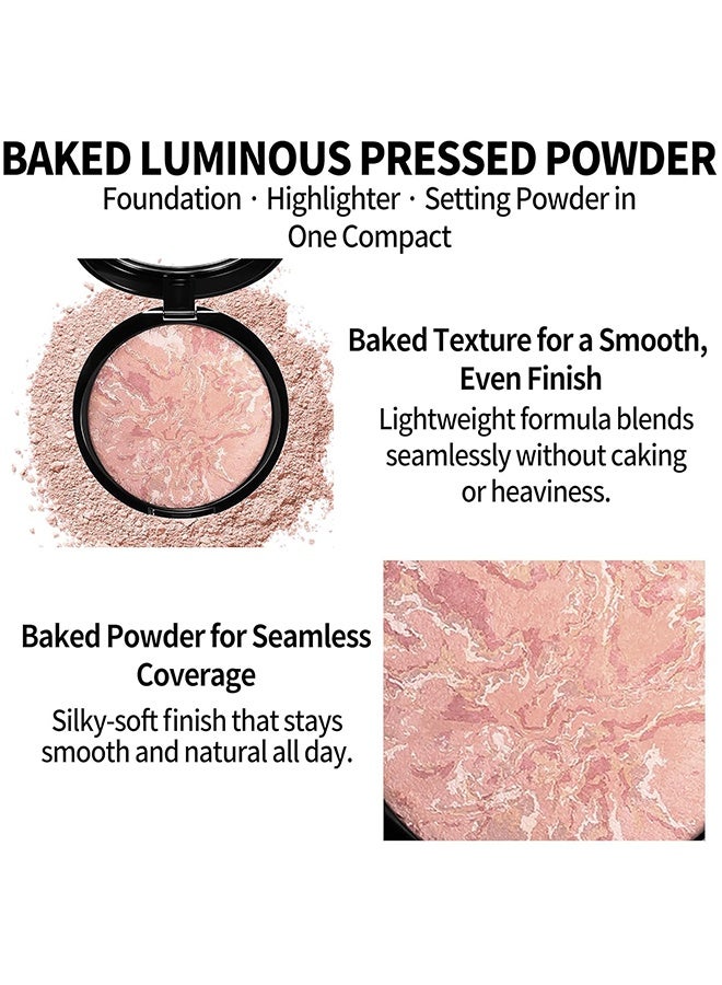 HUDA STORY Glow Fusion, Baked Luminous Pressed Powder–Glow-Infused Foundation,Highlighter & Setting Powder in One–Color-Correcting,Oil-Control,Long-Lasting Coverage for All Skin Tones #02 Fair - Image 4