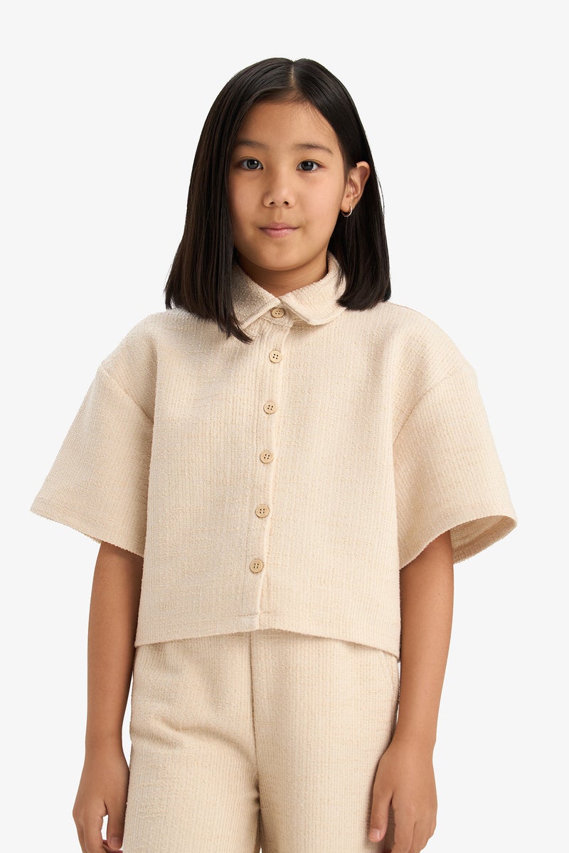 DeFacto Girl Relax Fit Polo Neck Basic Short Sleeve T Shirt - Image 1