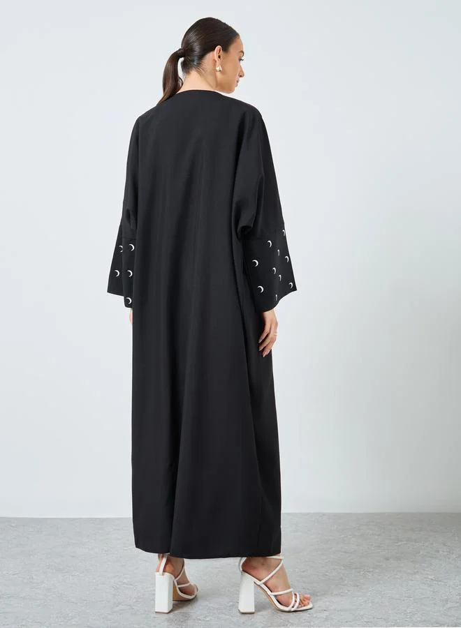 تايك تو Take Two Embroidered Sleeve Open Front Abaya