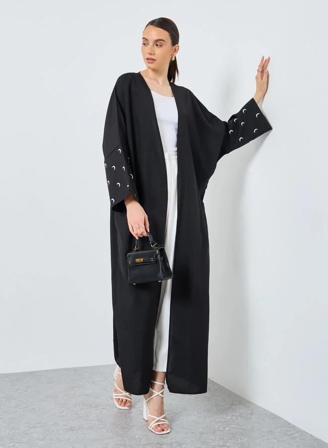 تايك تو Take Two Embroidered Sleeve Open Front Abaya