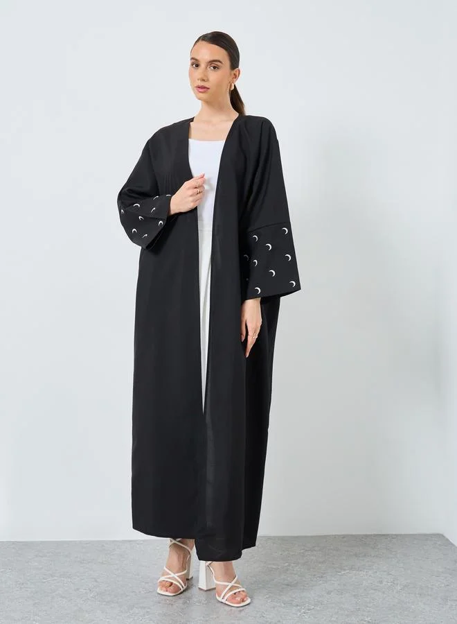 تايك تو Take Two Embroidered Sleeve Open Front Abaya