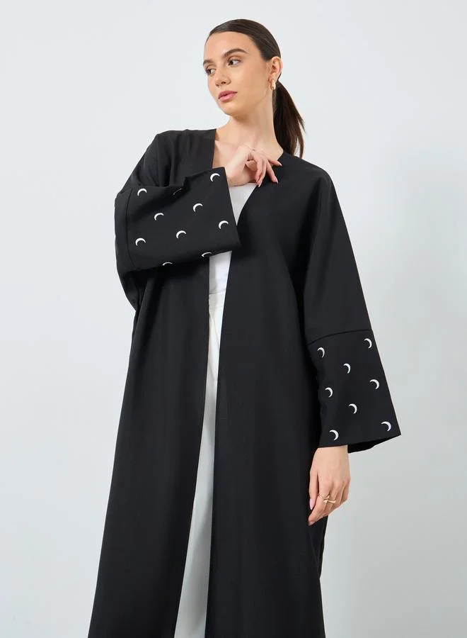 تايك تو Take Two Embroidered Sleeve Open Front Abaya
