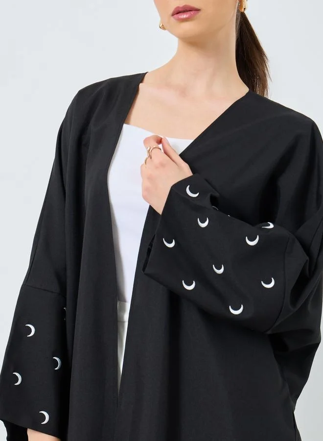 تايك تو Take Two Embroidered Sleeve Open Front Abaya