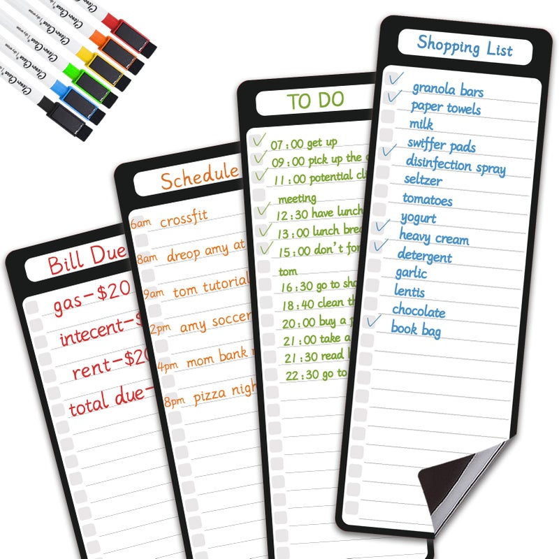 Clever Clean Magnetic Dry Erase List Board - 4"x12" Multifunctional List Board for Fridge - 6 Extra Fine Point Markers Included - Shipped Flat - Image 1
