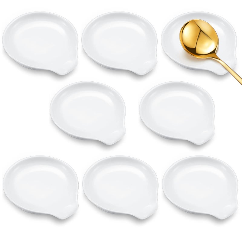 Irenare 8 Pcs Ceramic Spoon Rest White 374 x 354 Inch Dishwasher Safe Kitchen Counter Coffee Spoon Rest