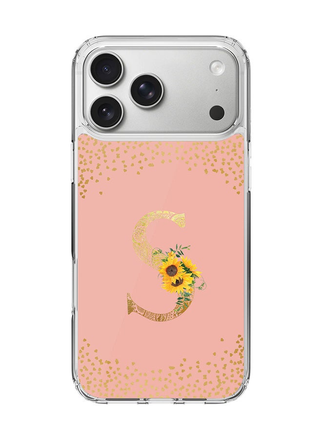 Stylizedd Classic Clear MagSafe Case for iPhone 17 Pro Max , Hybrid Soft Case Flexible Edges Anti Drop TPU PC Gel Thin Transparent Cover [ Designed for iPhone 17 Pro Max ] - Custom Monogram Initial Letter Floral Pattern Alphabet - S  (Rose Pink )