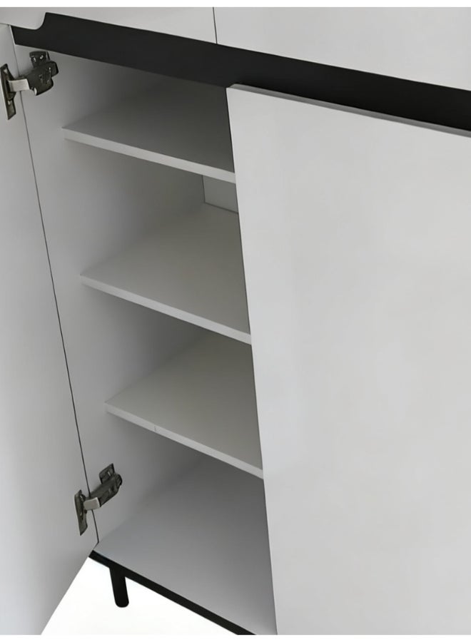 بست وان خزانة أحذية عملية وأنيقة مثالية للحفاظ على مساحة معيشة منظمة ومرتبة وجذابة 120×32×100 سم أبيض 4 أبواب 4 طبقات - Image 5