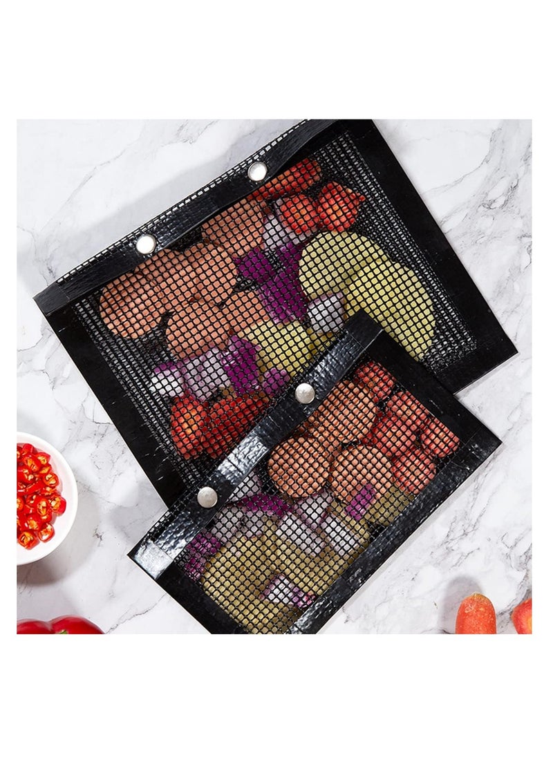 ECVV BBQ Mesh Grill Bags Teflon, Non-stick High Temperature Resistant, Reusable BBQ Bags for Charcoal, Gas, Electric Grills, 2 Pack Large (BBQBAG-40cm)
