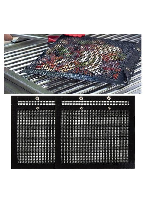 ECVV BBQ Mesh Grill Bags Teflon, Non-stick High Temperature Resistant, Reusable BBQ Bags for Charcoal, Gas, Electric Grills, 2 Pack Large (BBQBAG-40cm)