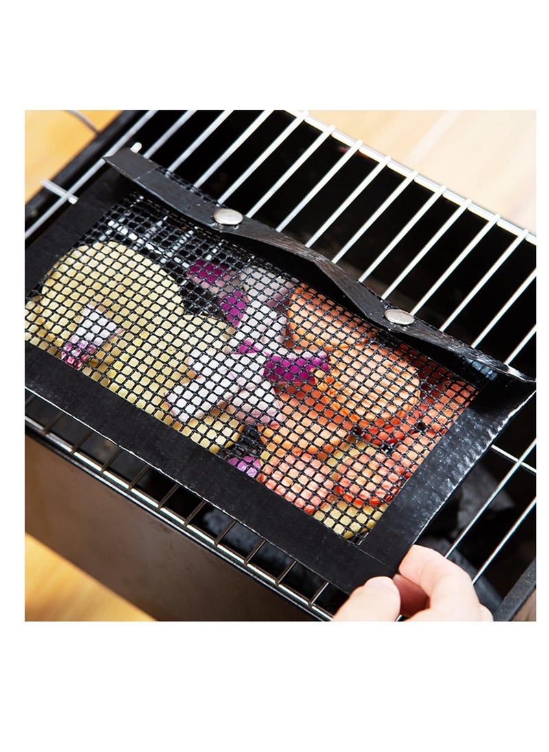 ECVV BBQ Mesh Grill Bags Teflon, Non-stick High Temperature Resistant, Reusable BBQ Bags for Charcoal, Gas, Electric Grills, 2 Pack Large (BBQBAG-40cm)